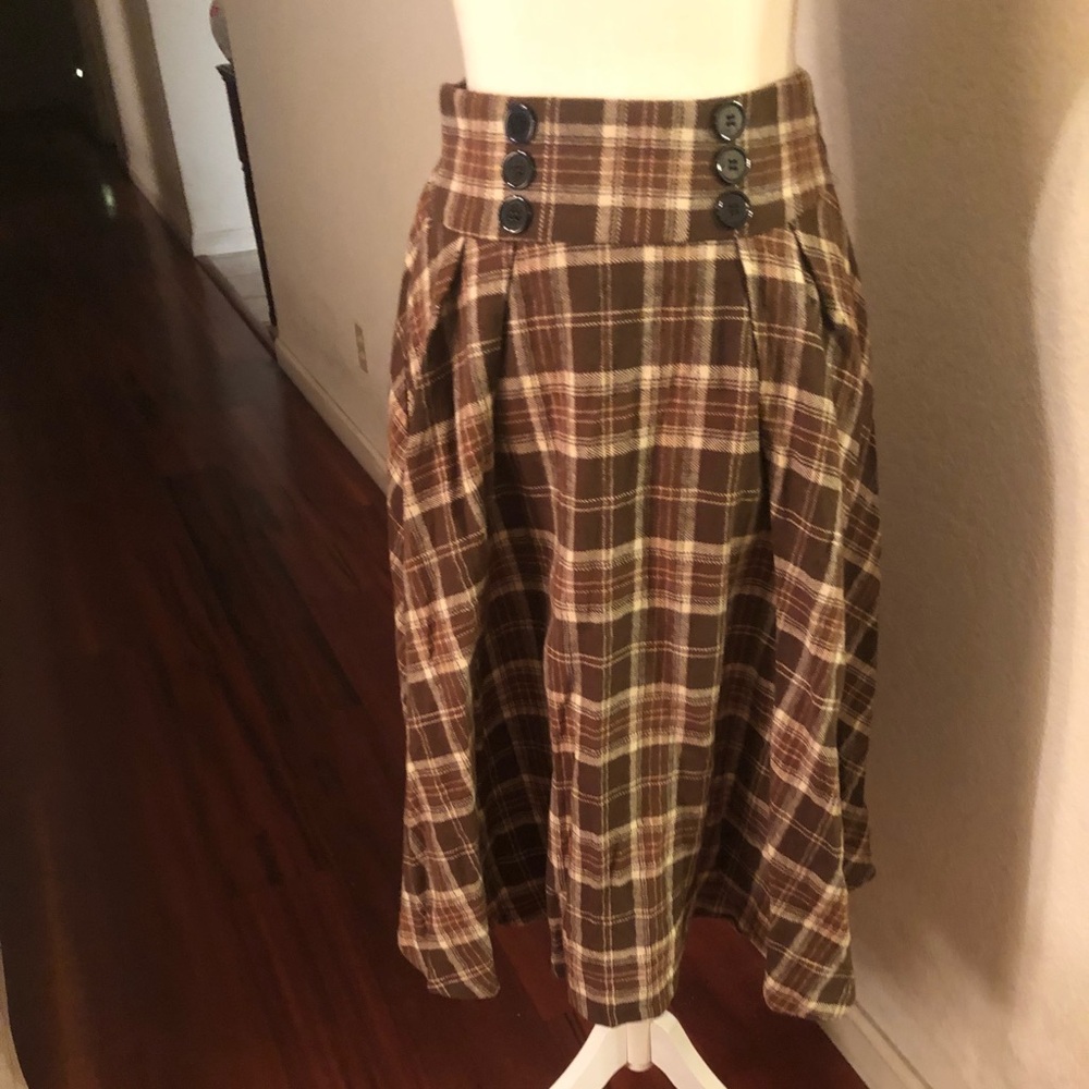Belle poque Brown Retro Style Plaid skirt - Picture 2 of 9